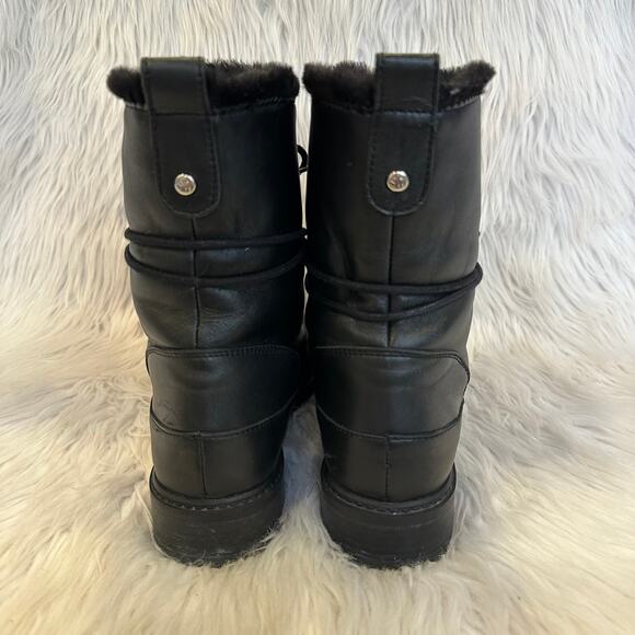Stuart Weitzman Luge Boots Leather Faux Shearling Lace Up Mid Calf Combat Boots - Picture 9 of 16